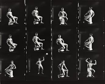 BRUCE BELLAS (BRUCE OF LA) (1909-1974) Three contact sheets featuring the model Don Hawksley posing with different props.